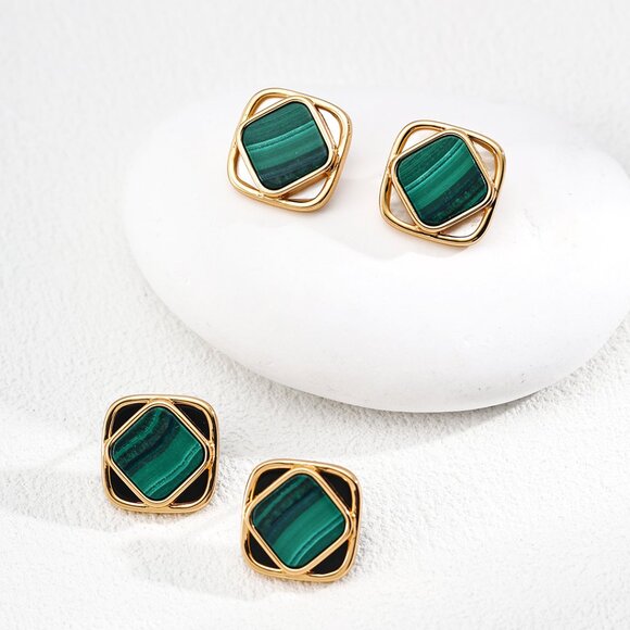 💚 Artisan Original Design Geometric Malachite Stud Earrings | S925 - Picture 5 of 5